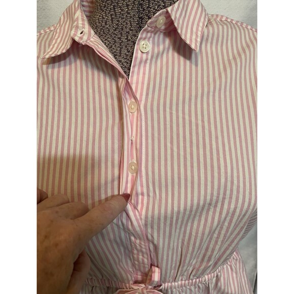 J Crew Collared Puff Sleeve Mini Shirt Striped Dress Womens 6 Petal Pink Preppy - Picture 3 of 8